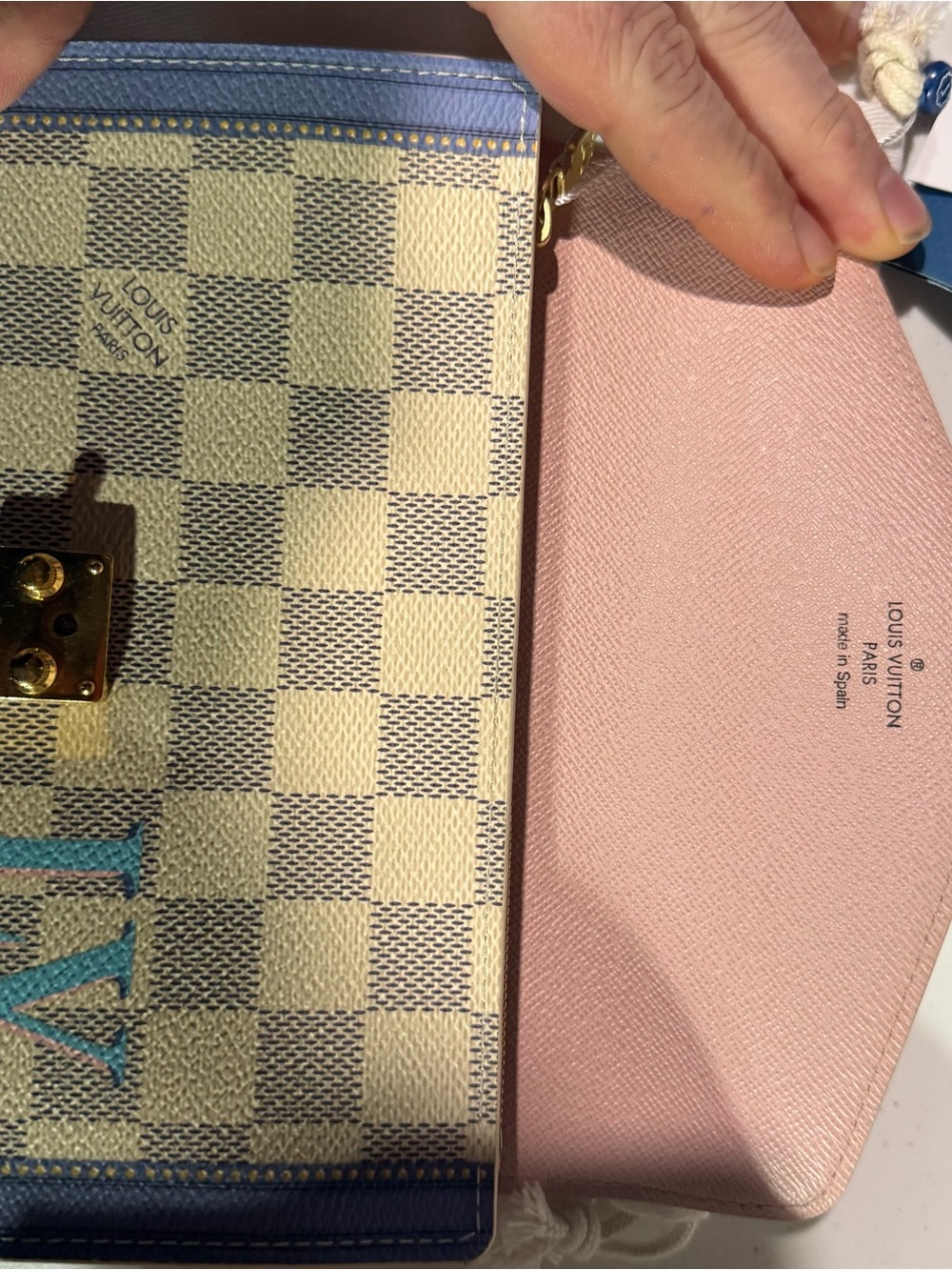 Louis Vuitton Damier Azur Trunk-Print Continental Wallet in Pastel Blue & Pink - Picture 5 of 7
